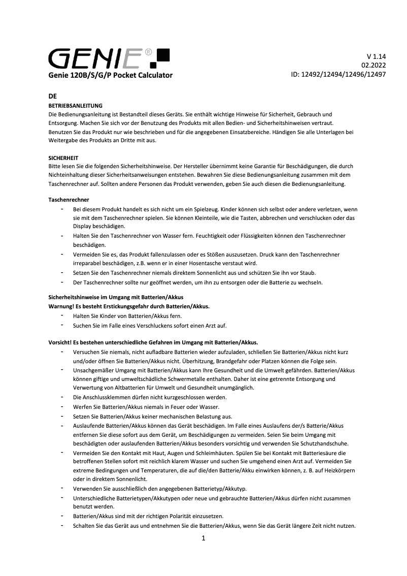 Page 1 de la notice Manuel utilisateur Genie 120 S