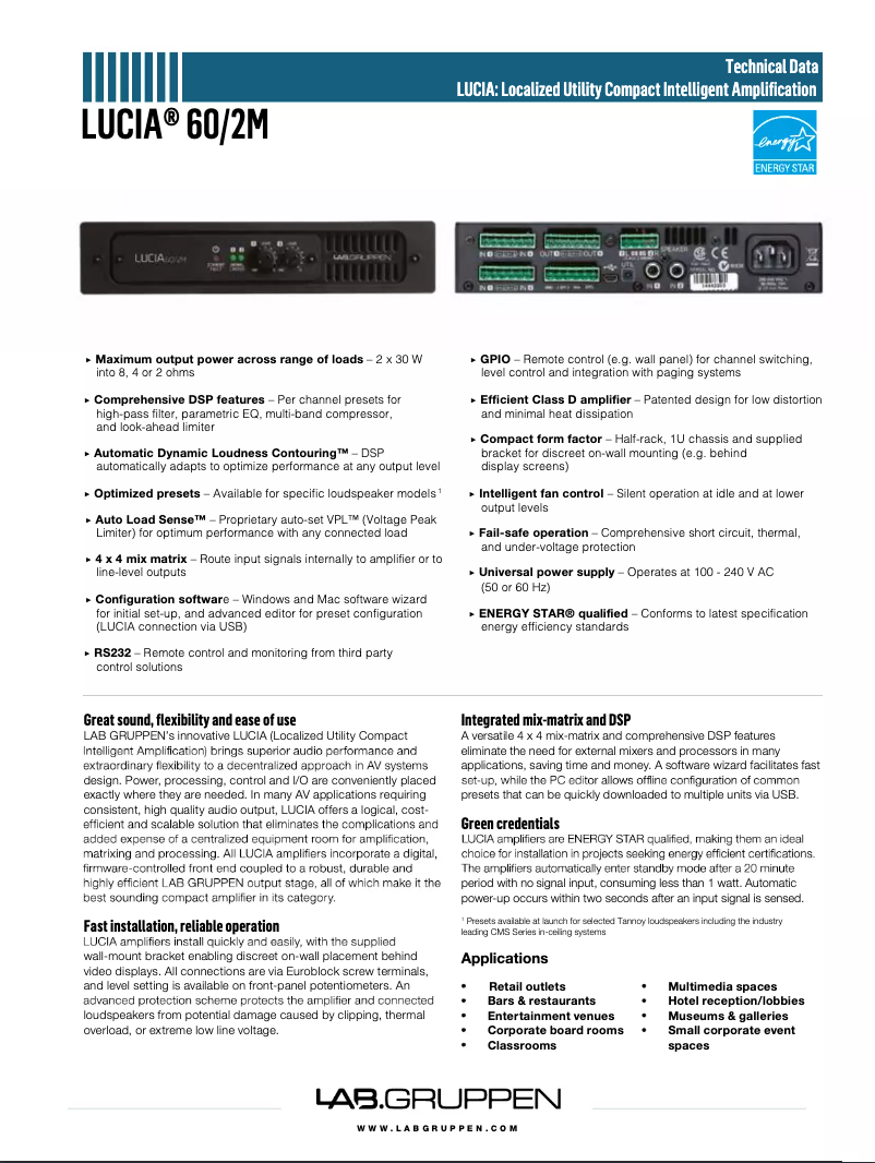 Page n°1 - Manuel utilisateur Lab Gruppen LUCIA 60/2M