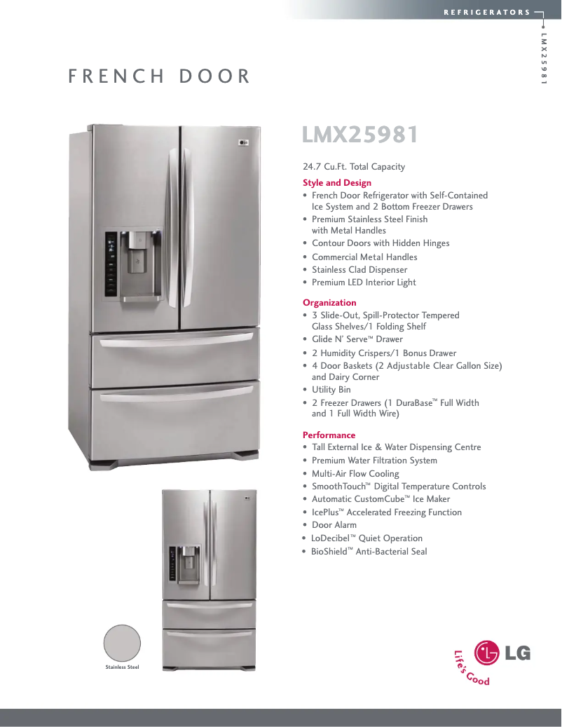Page 1 de la notice Fiche technique LG LMX25981ST