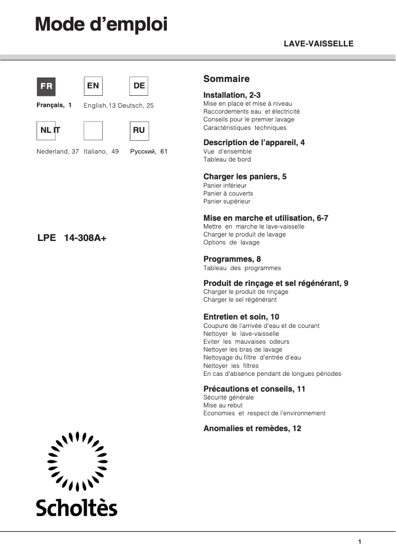 Image de la première page du manuel de l'appareil LPE 14-308