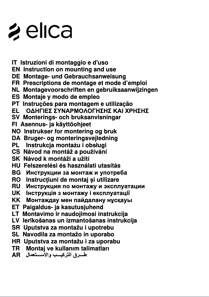 Page n°1 - Manuel utilisateur Elica ERA PRF0142741