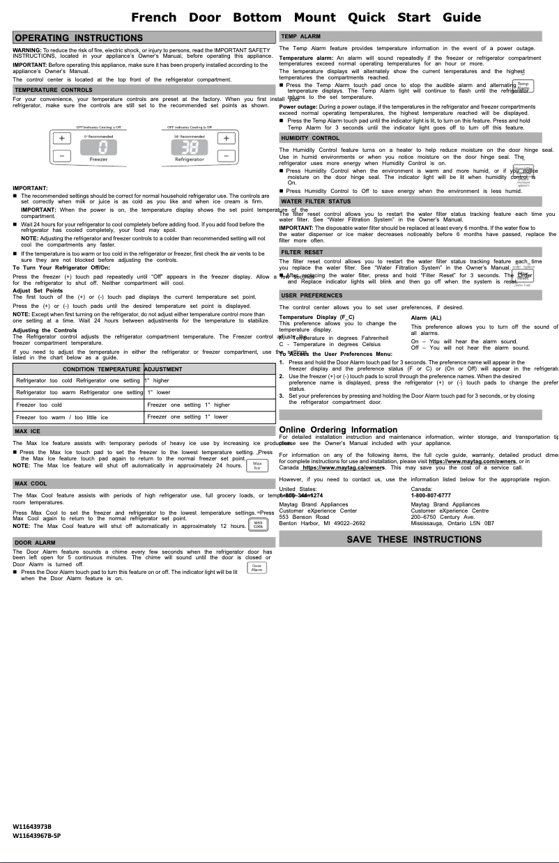 Page n°1 - Guide de démarrage rapide Maytag MRFF5033PZ