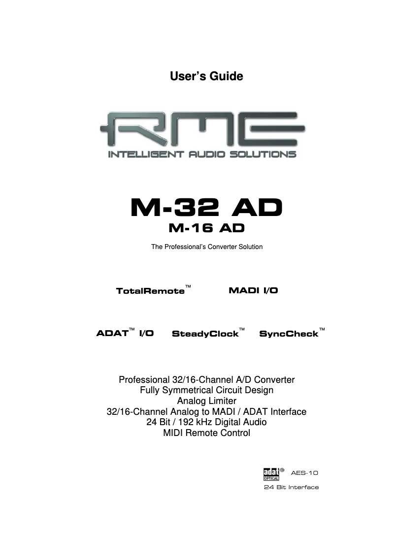 Page n°1 - Manuel utilisateur RME M32-AD