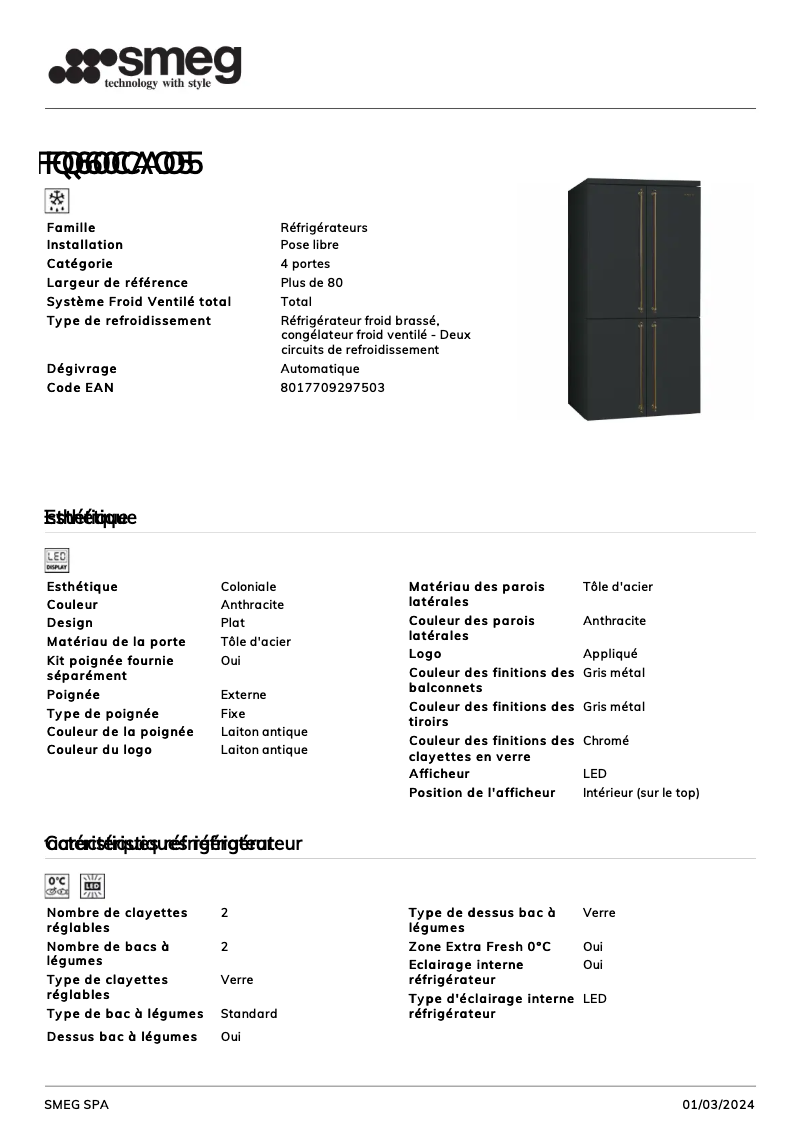 Página 1 del manual Ficha técnica Smeg FQ60CAO5