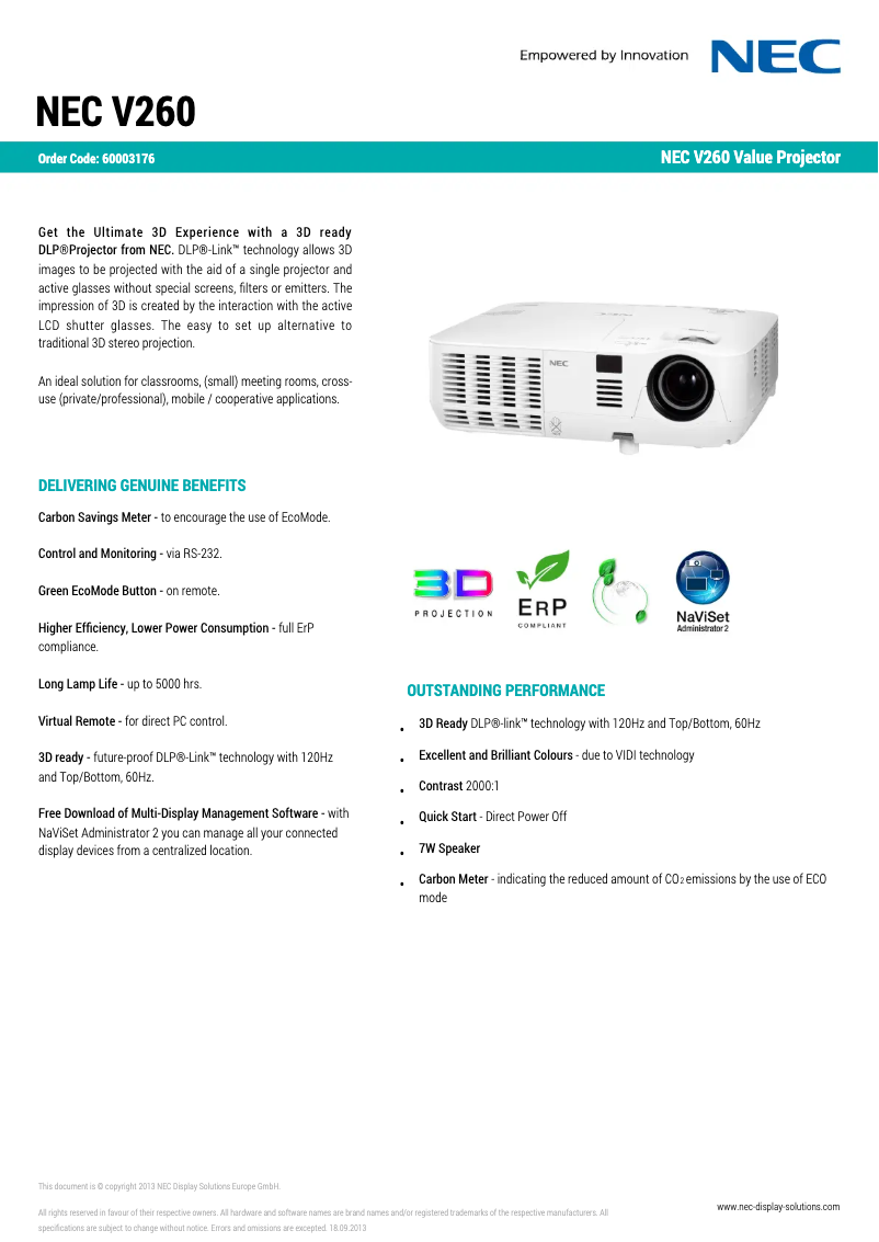 Image de la première page du manuel de l'appareil NP-V260