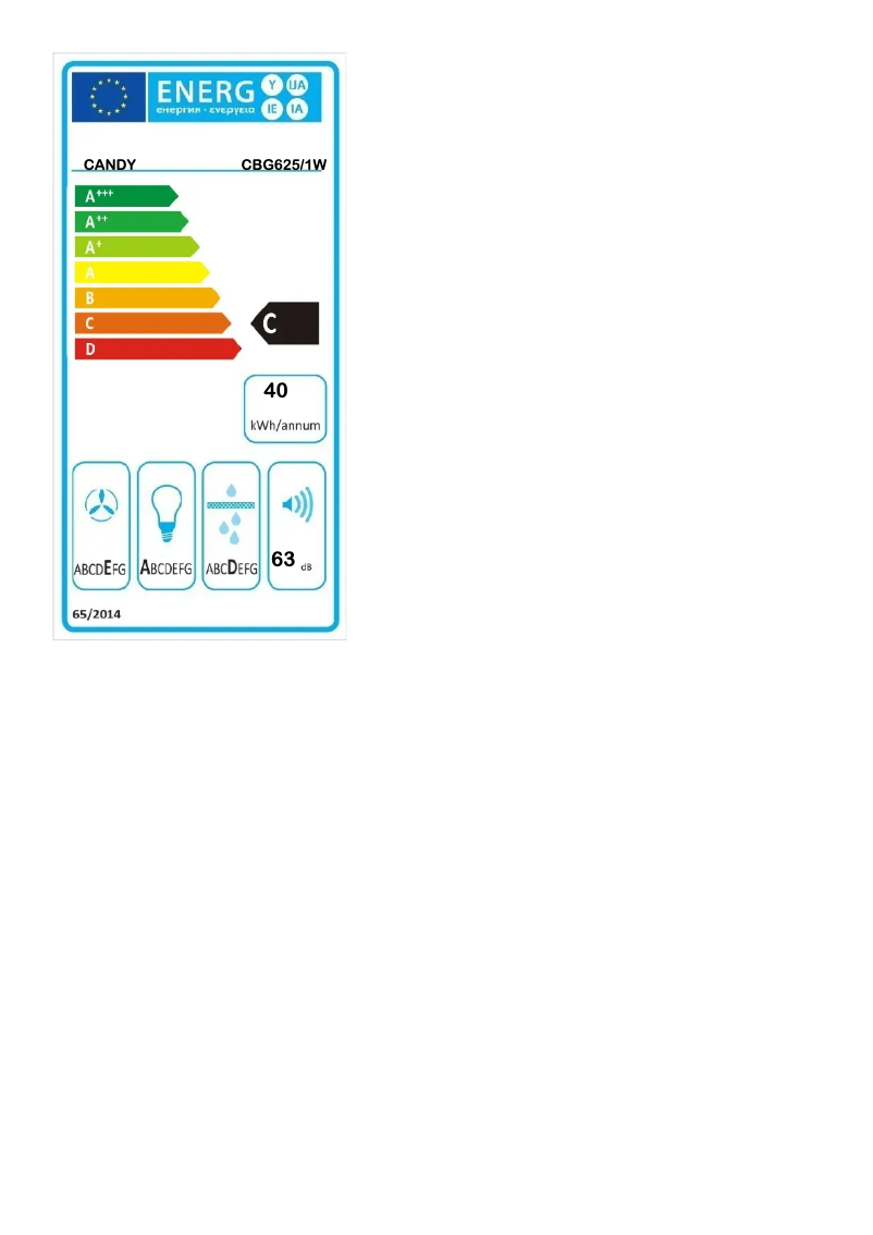 Page n°1 - Label énergétique Candy CBG625/1W