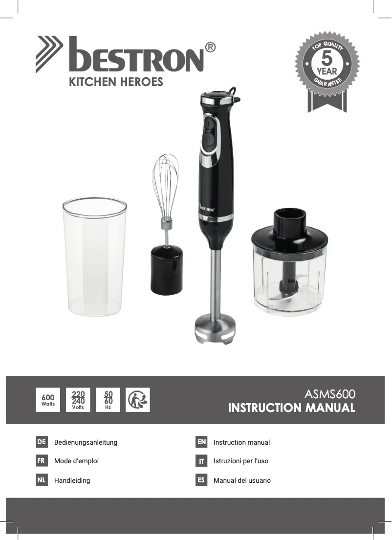 Page 1 de la notice Manuel utilisateur Bestron ASMS600