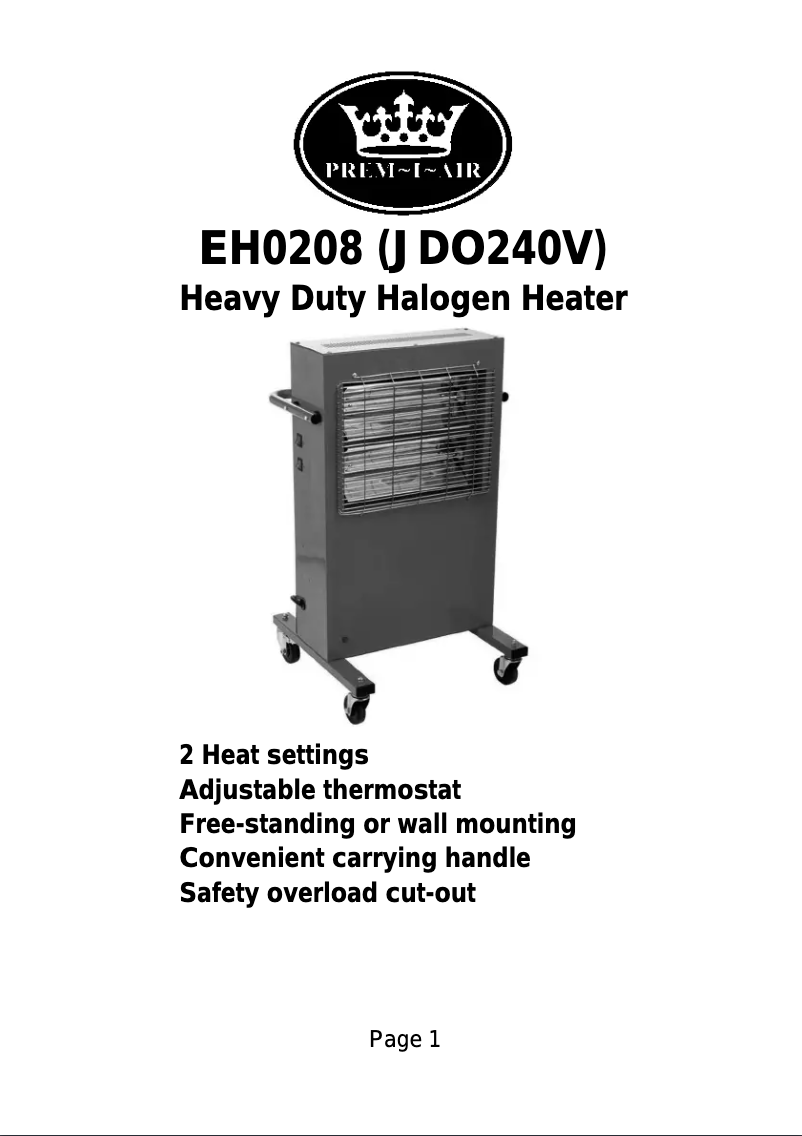 Page 1 de la notice Manuel utilisateur Prem-I-Air EH0208