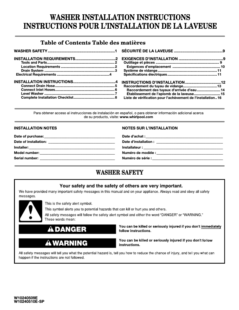 Image de la première page du manuel de l'appareil WTW4950HW