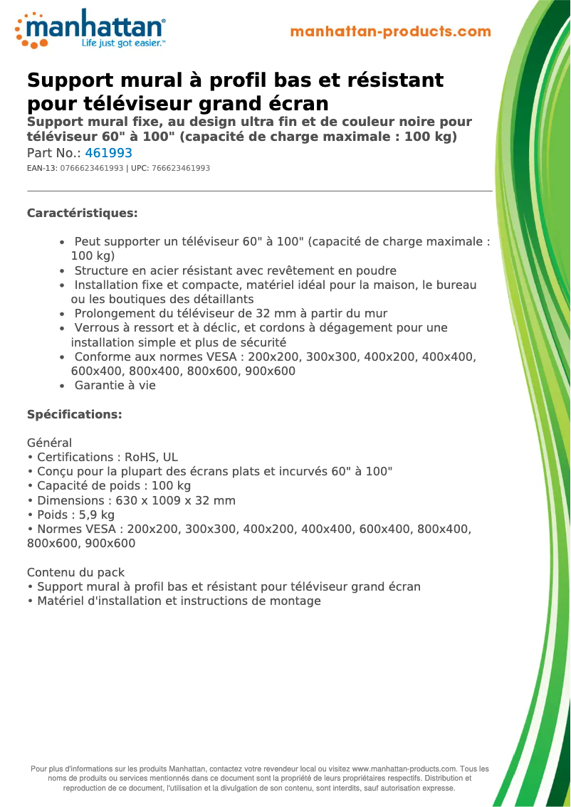 Page 1 de la notice Fiche technique Manhattan 461993