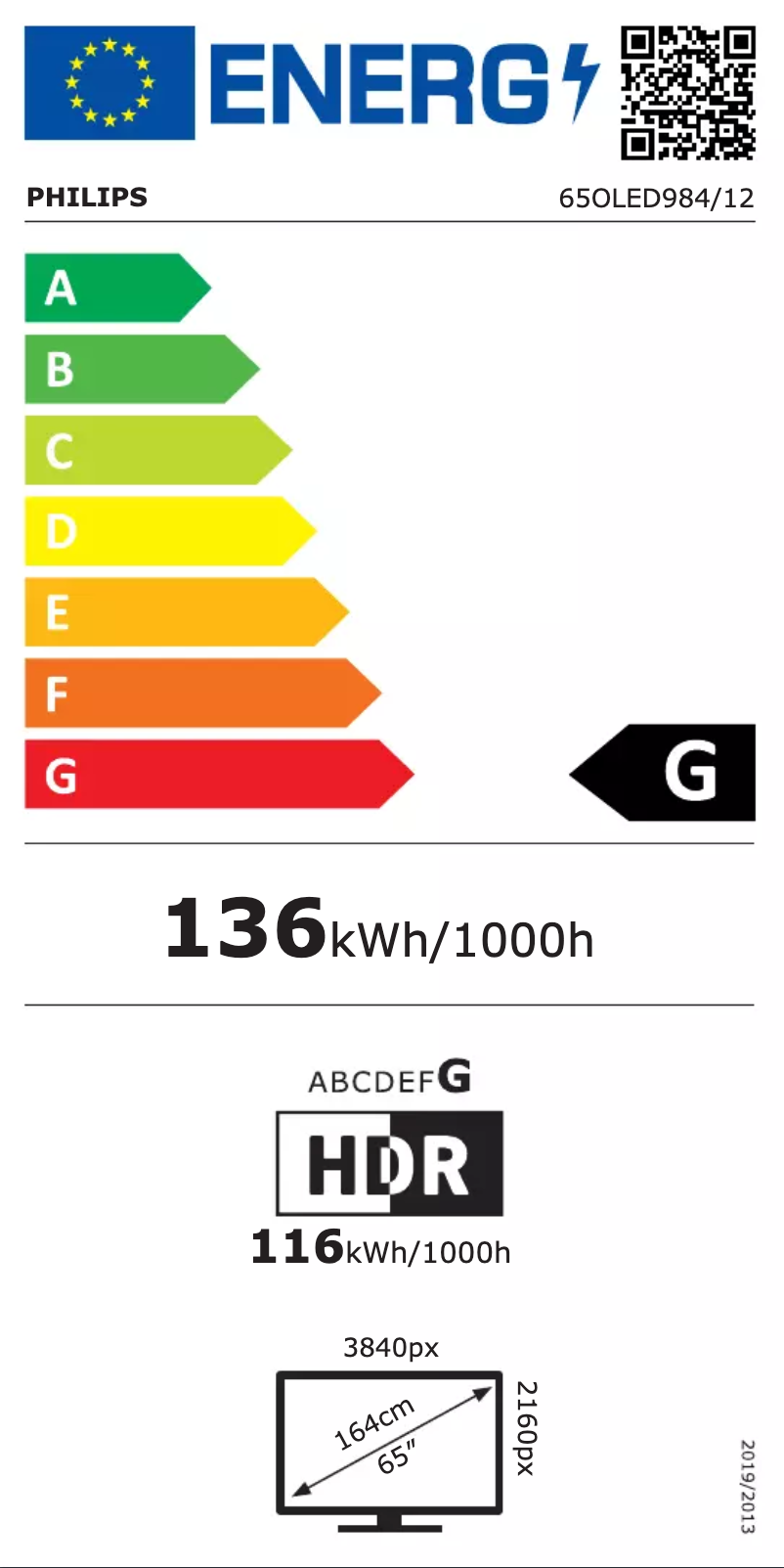 Page n°1 - Label énergétique Philips 65OLED984