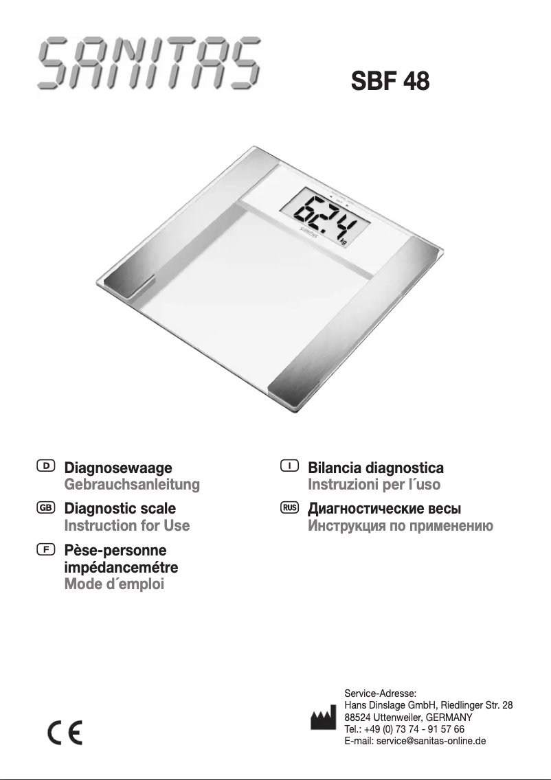 Page n°1 - Manuel utilisateur Sanitas SBF 48