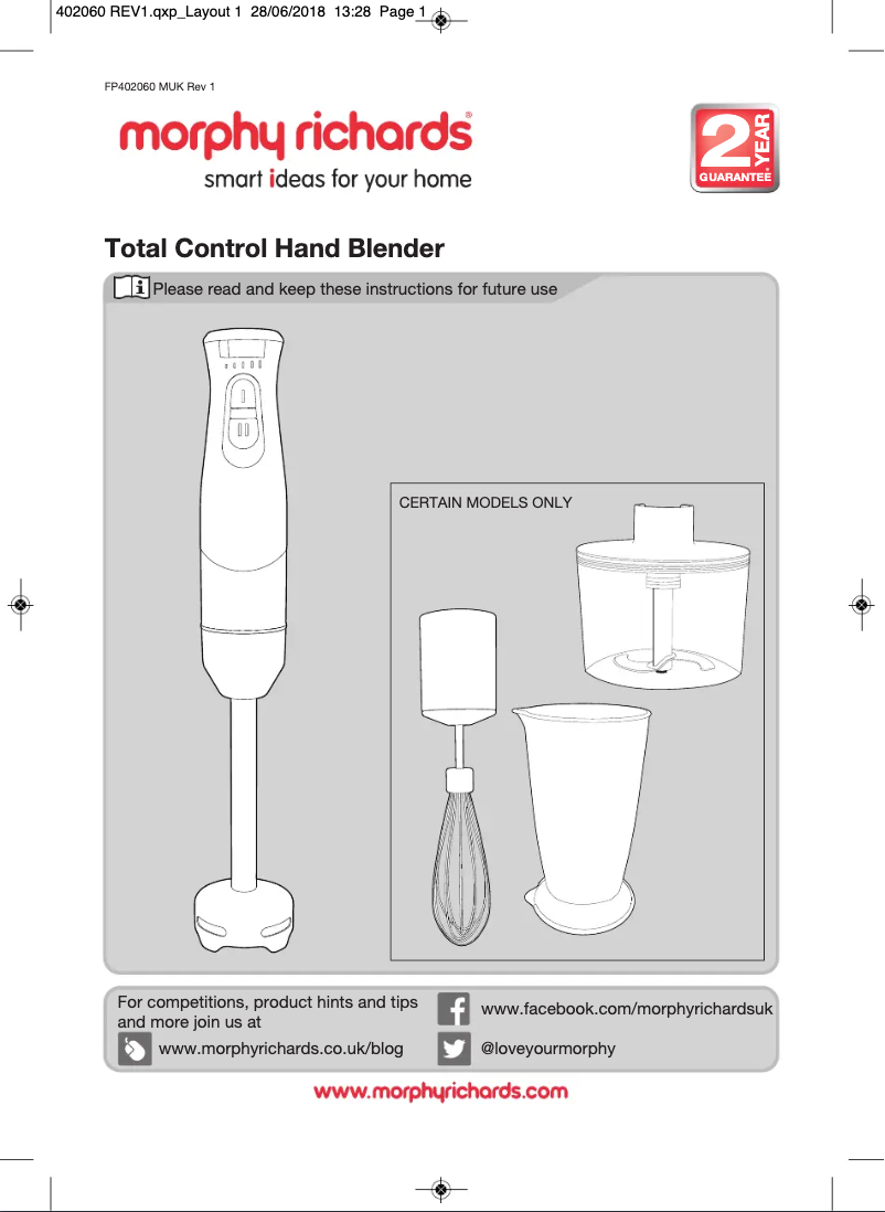 Page 1 de la notice Manuel utilisateur Morphy Richards 402061