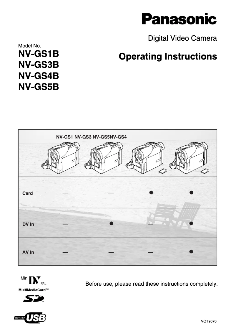 Page 1 de la notice Manuel utilisateur Panasonic NV-GS4B