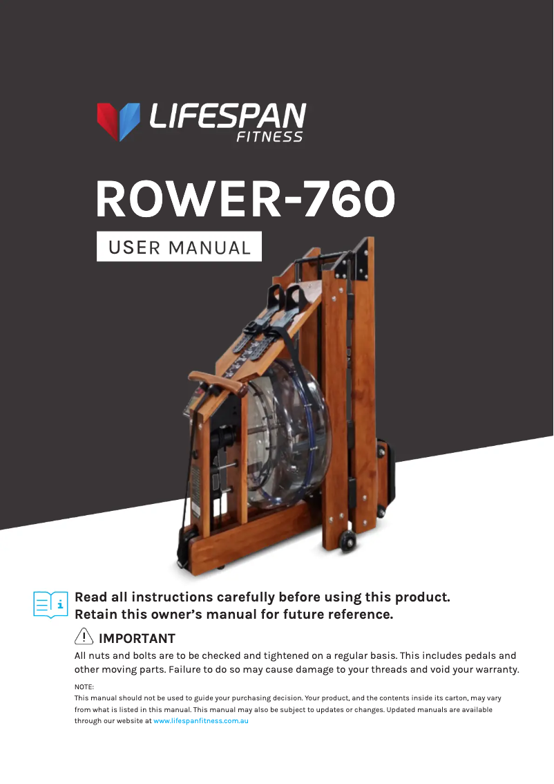 Page 1 de la notice Manuel utilisateur LifeSpan ROWER-760