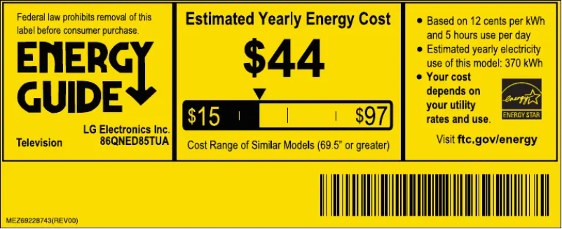 Page 1 de la notice Label énergétique LG 86QNED85TUA