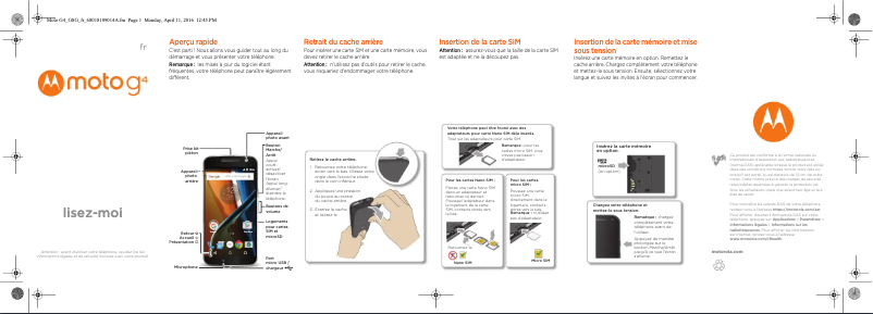 Page 1 de la notice Manuel utilisateur Lenovo Moto G G4
