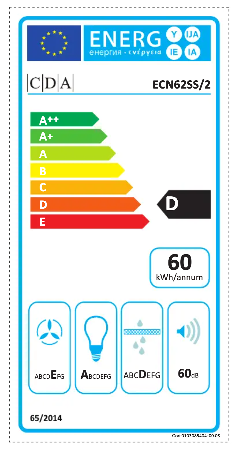 Page 1 de la notice Label énergétique CDA ECN62SS