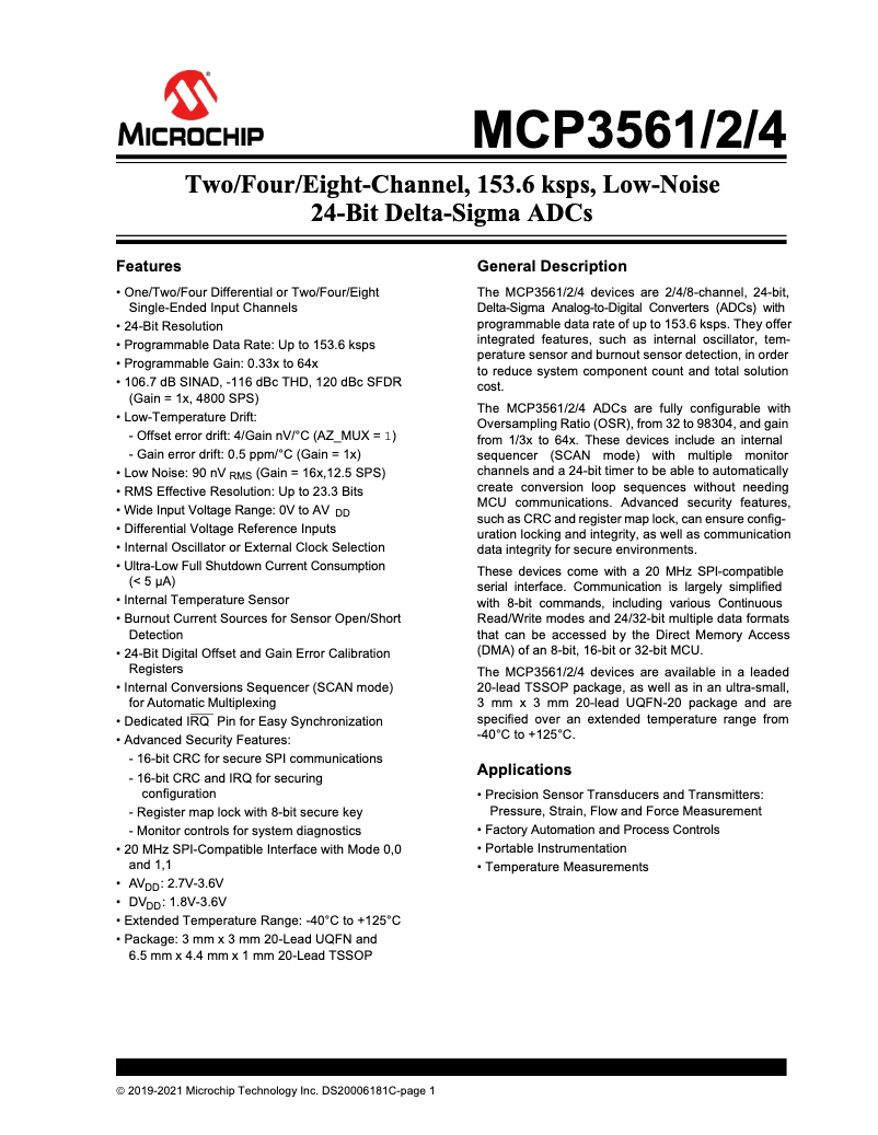 Page 1 de la notice Fiche technique Microchip MCP3562