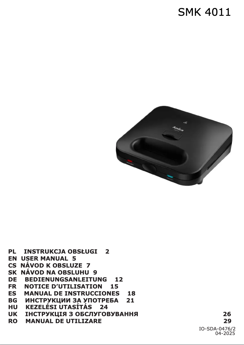 Page 1 de la notice Manuel utilisateur Amica SMK4011