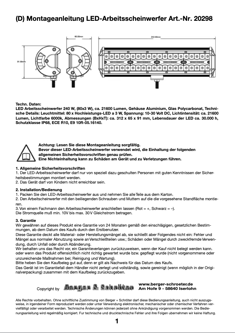 Page n°1 - Manuel utilisateur Berger & Schröter 20298