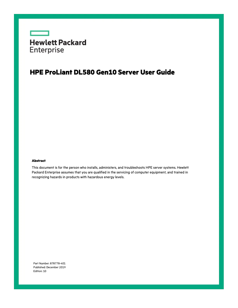 Imagen de la primera página del manual del dispositivo ProLiant DL580 G10