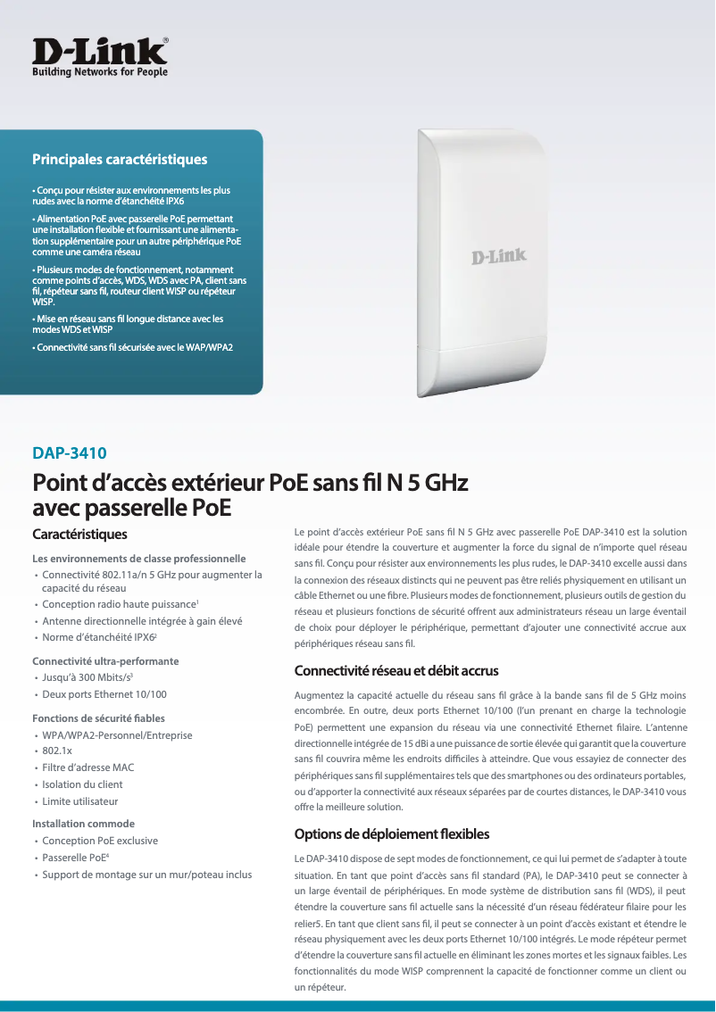 Page 1 de la notice Fiche technique D-Link DAP-3410