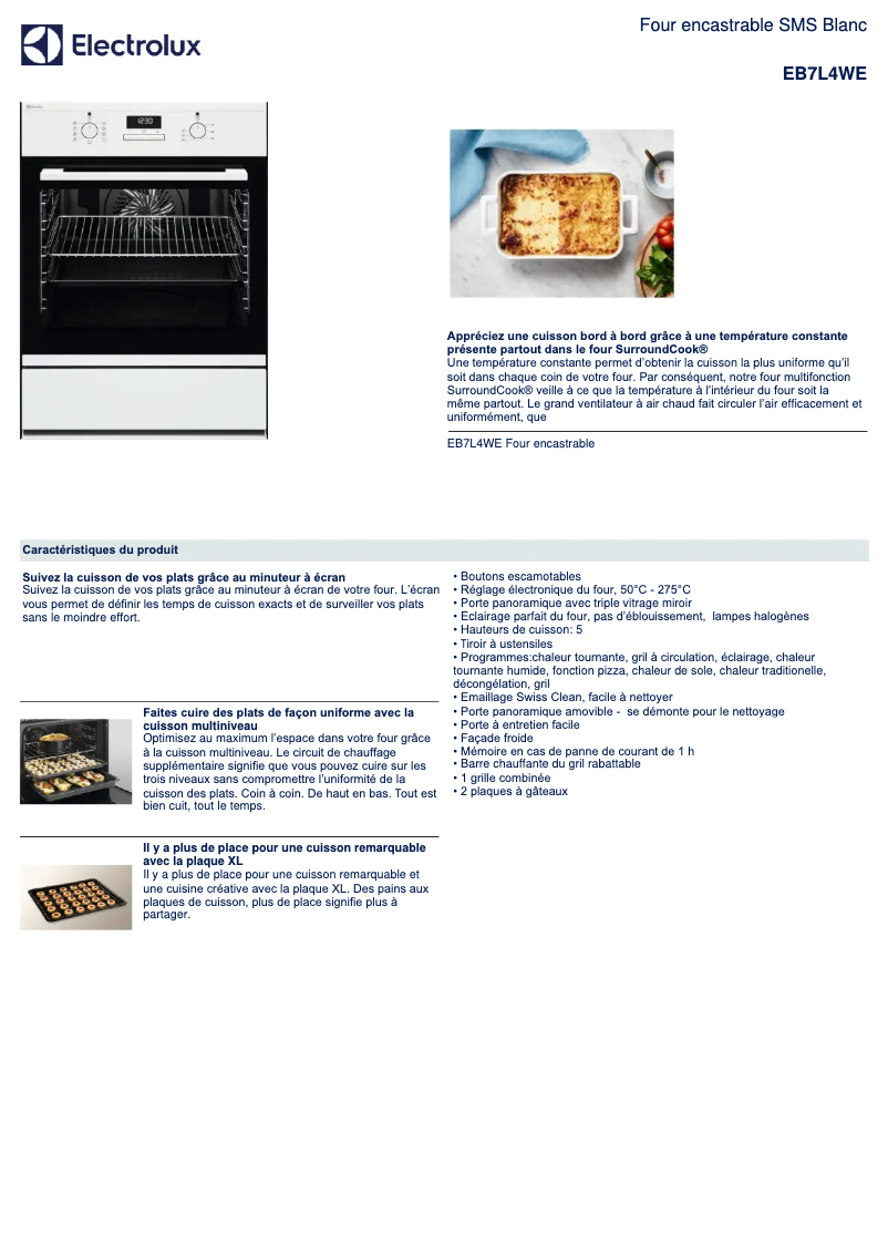 Page n°1 - Fiche technique Electrolux EB7L4WE