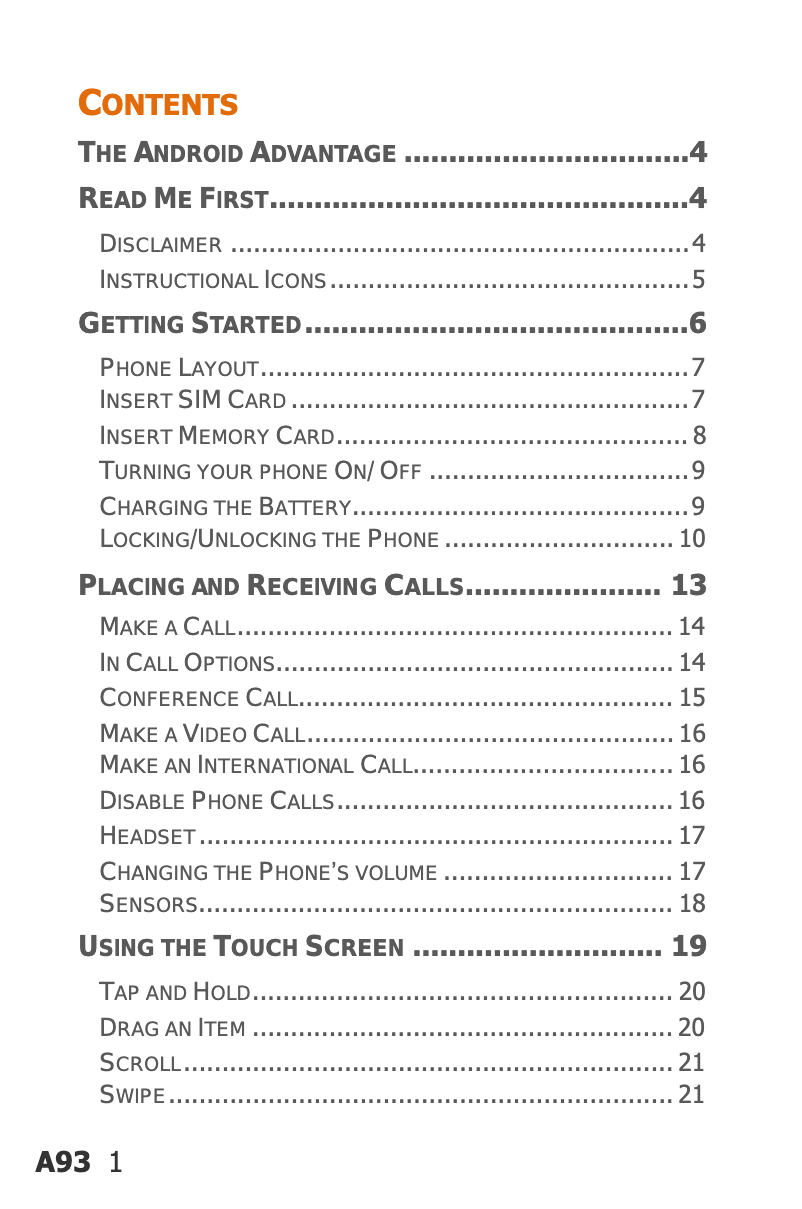 Page 1 de la notice Manuel utilisateur Micromax Canvas Elanza A93