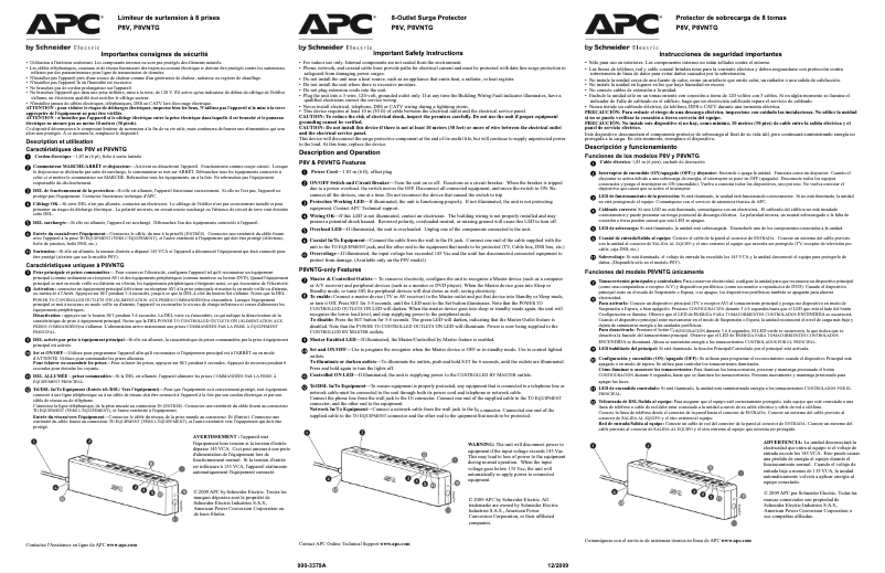 Page 1 de la notice Manuel utilisateur APC P8VNTG