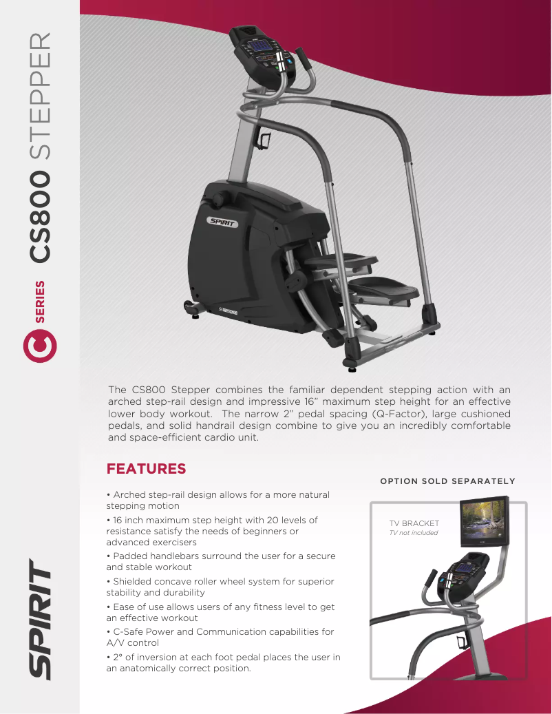 Página 1 del manual Ficha técnica Spirit Fitness CS800