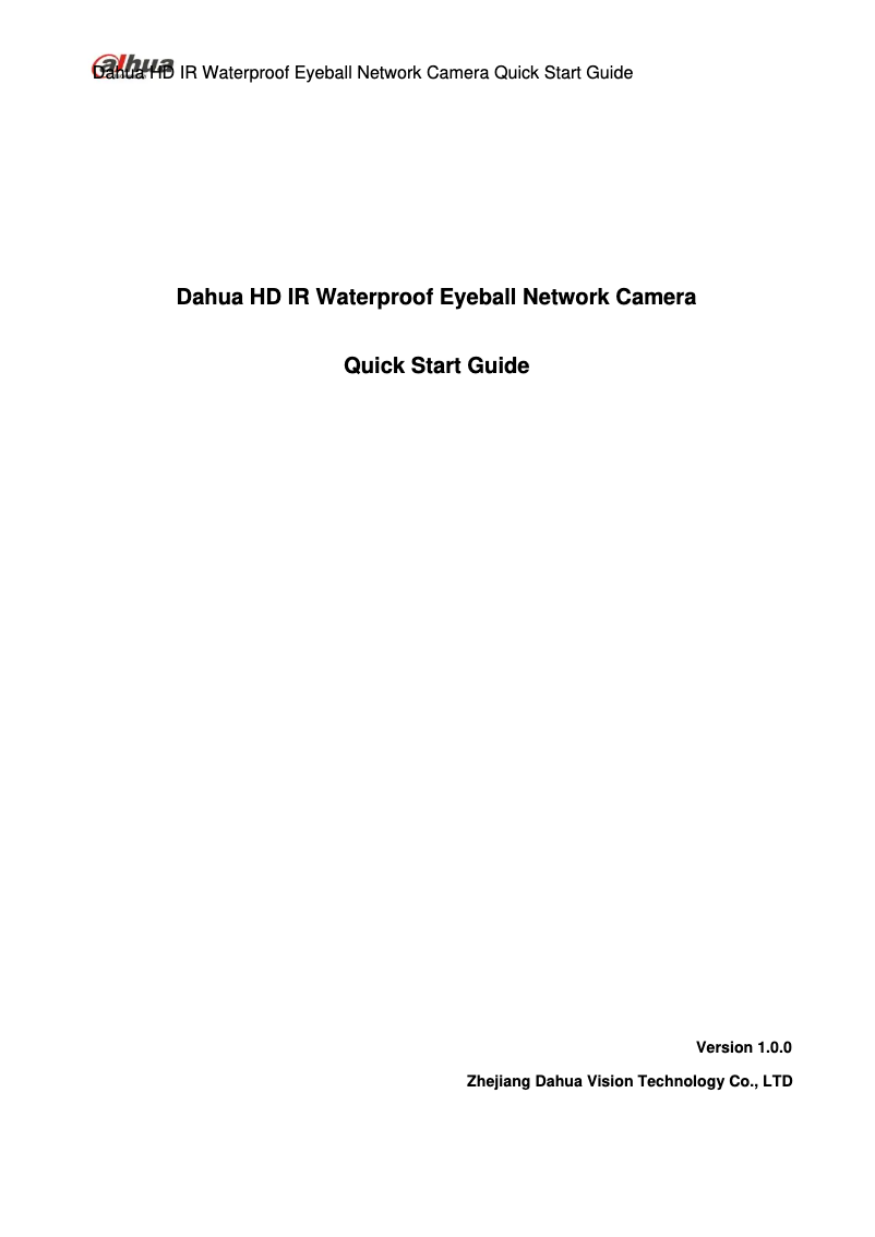 Page 1 de la notice Manuel utilisateur Dahua Technology Lite IPC-HDW1420S