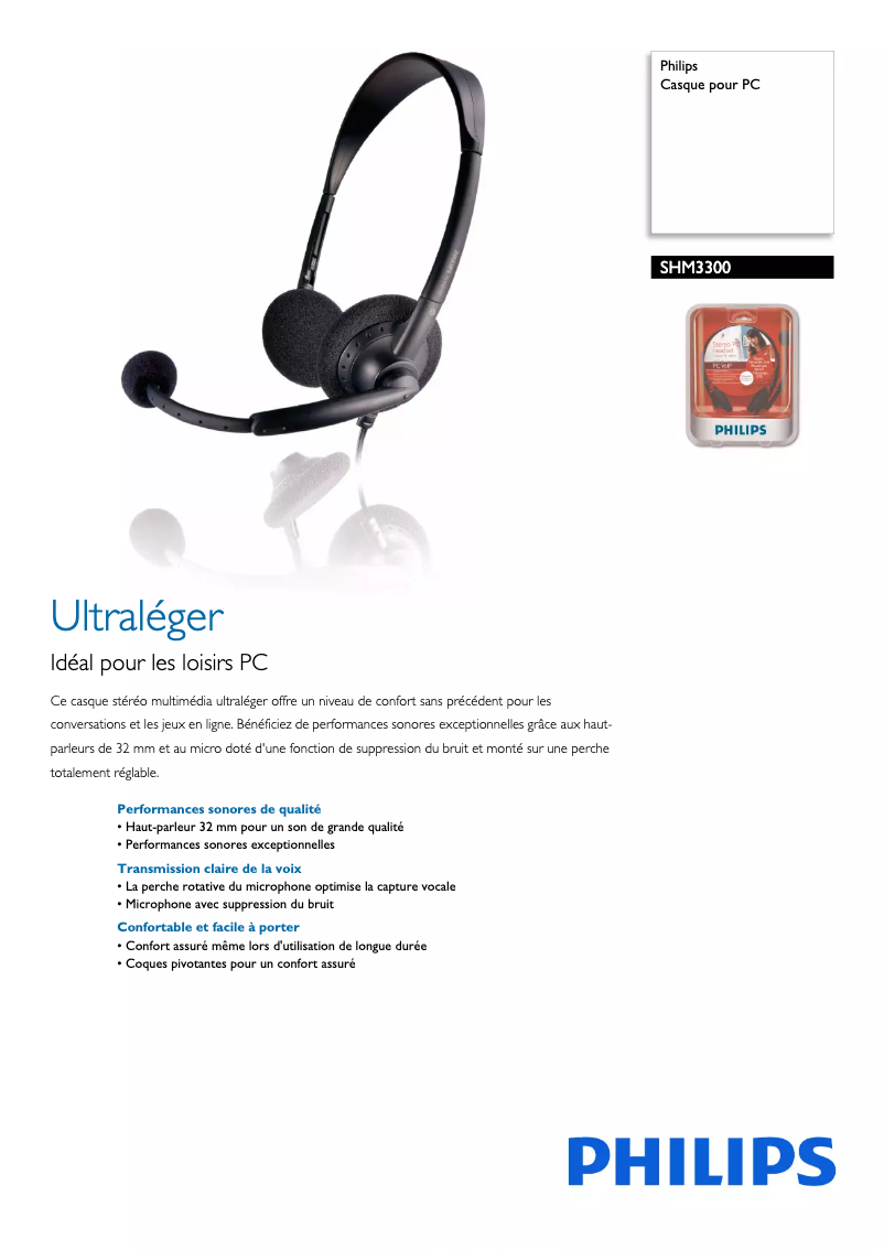 Página 1 del manual Ficha técnica Philips SHM3300