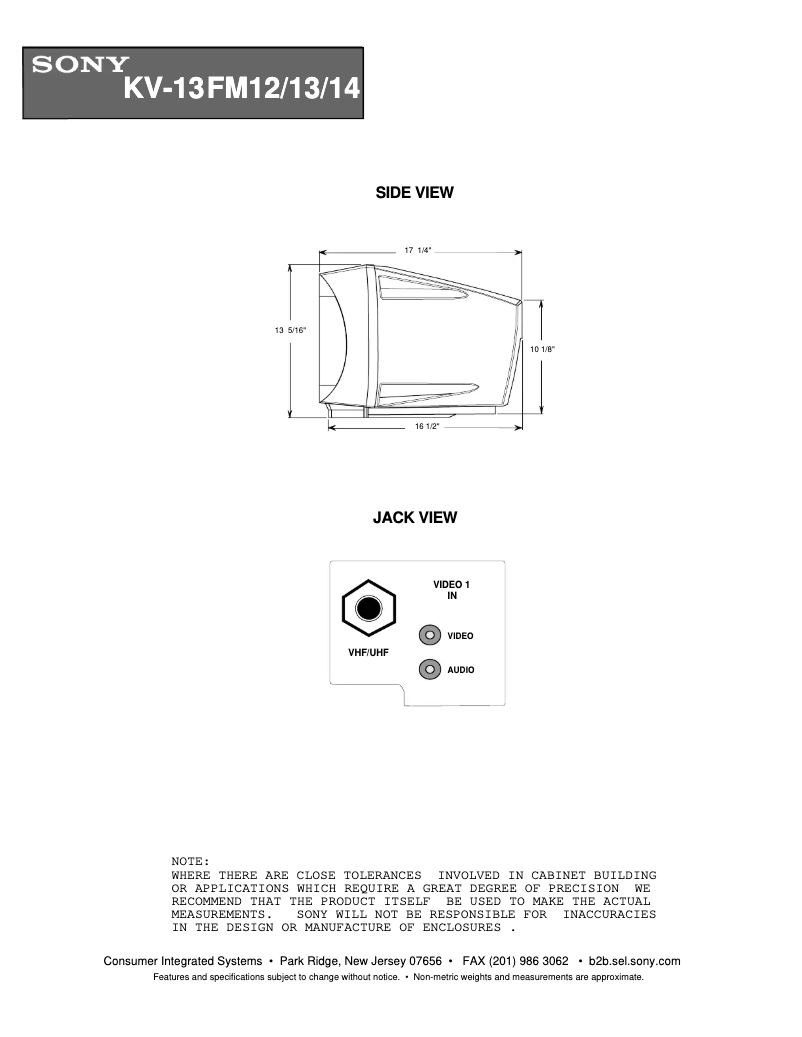 Page 1 de la notice Guide d'installation Sony KV-13FM12
