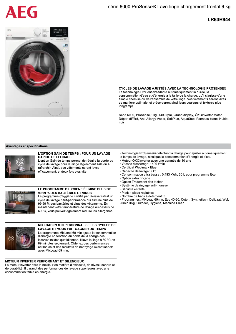 Página 1 del manual Ficha técnica AEG LR63R944