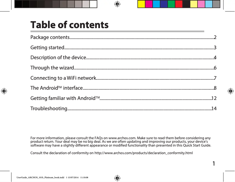 Page 1 de la notice Guide de démarrage rapide Archos Platinum 101b