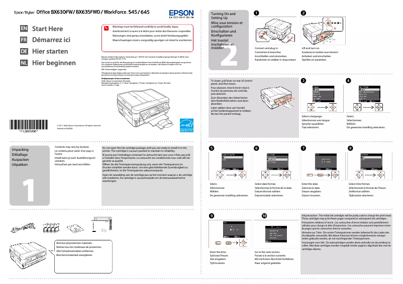 Page 1 de la notice Guide d'installation Epson Stylus Office BX635FWD