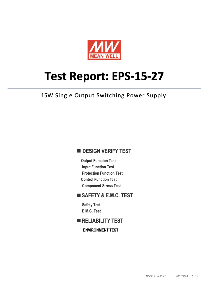 Page n°1 - Fiche technique Mean Well EPS-15-27