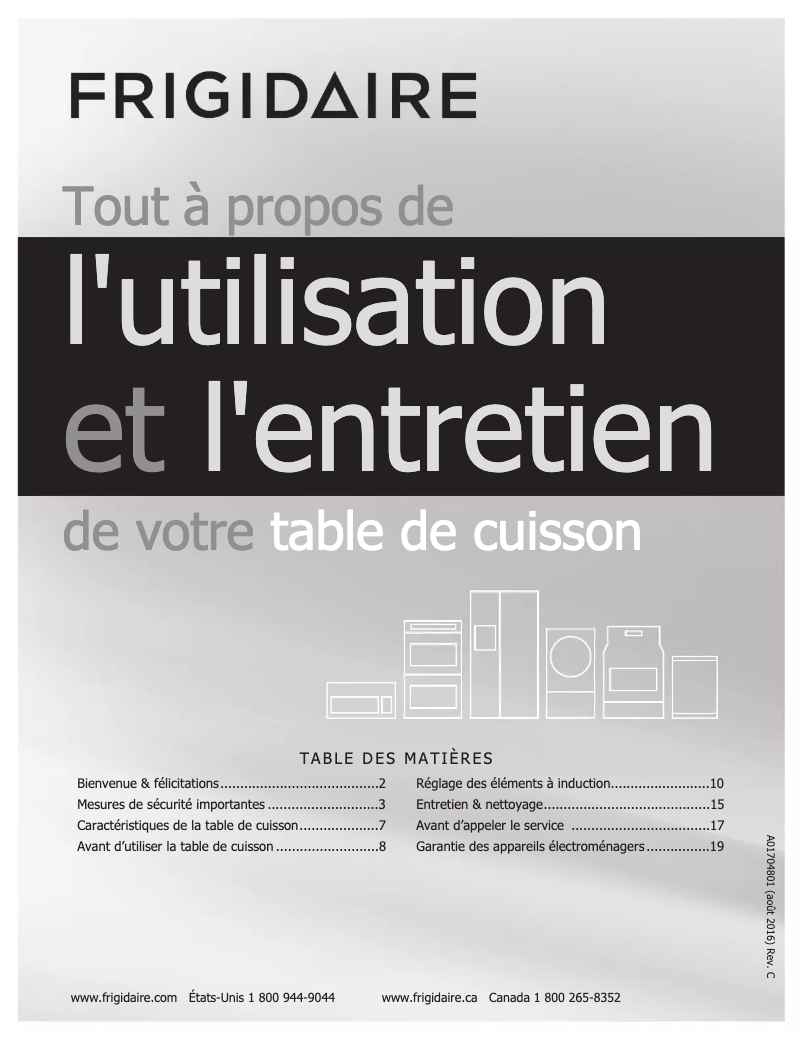 Page 1 de la notice Manuel utilisateur Frigidaire FPIC3677RF