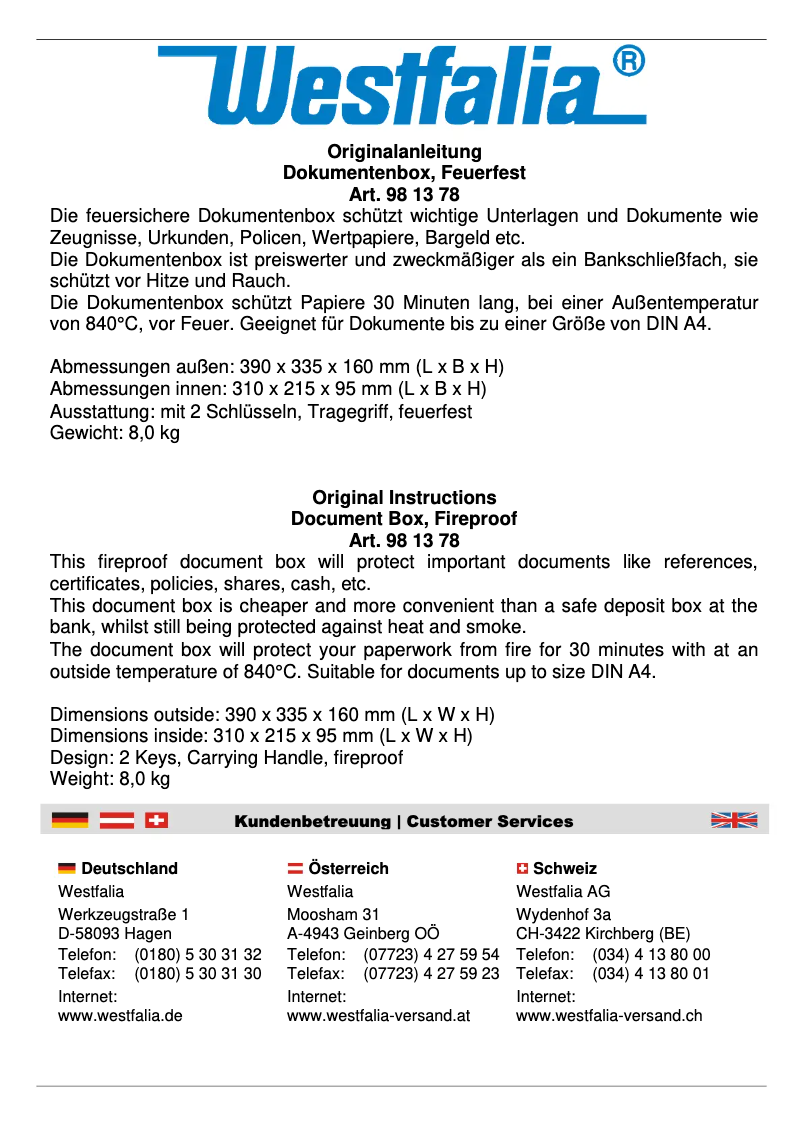 Page 1 de la notice Manuel utilisateur Westfalia 981378