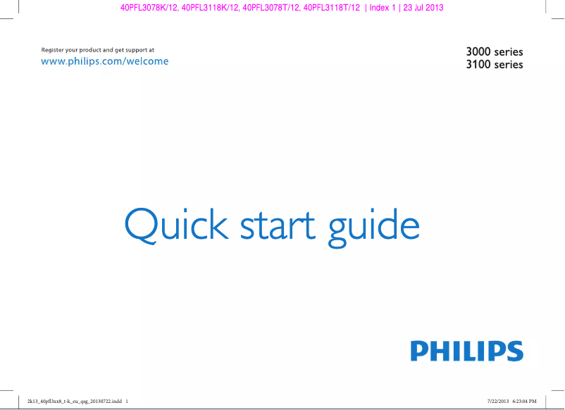 Page 1 de la notice Guide de démarrage rapide Philips 40PFL3118T