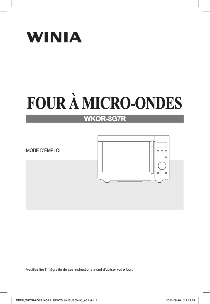 Page 1 de la notice Manuel utilisateur Winia WKOR-8G7R