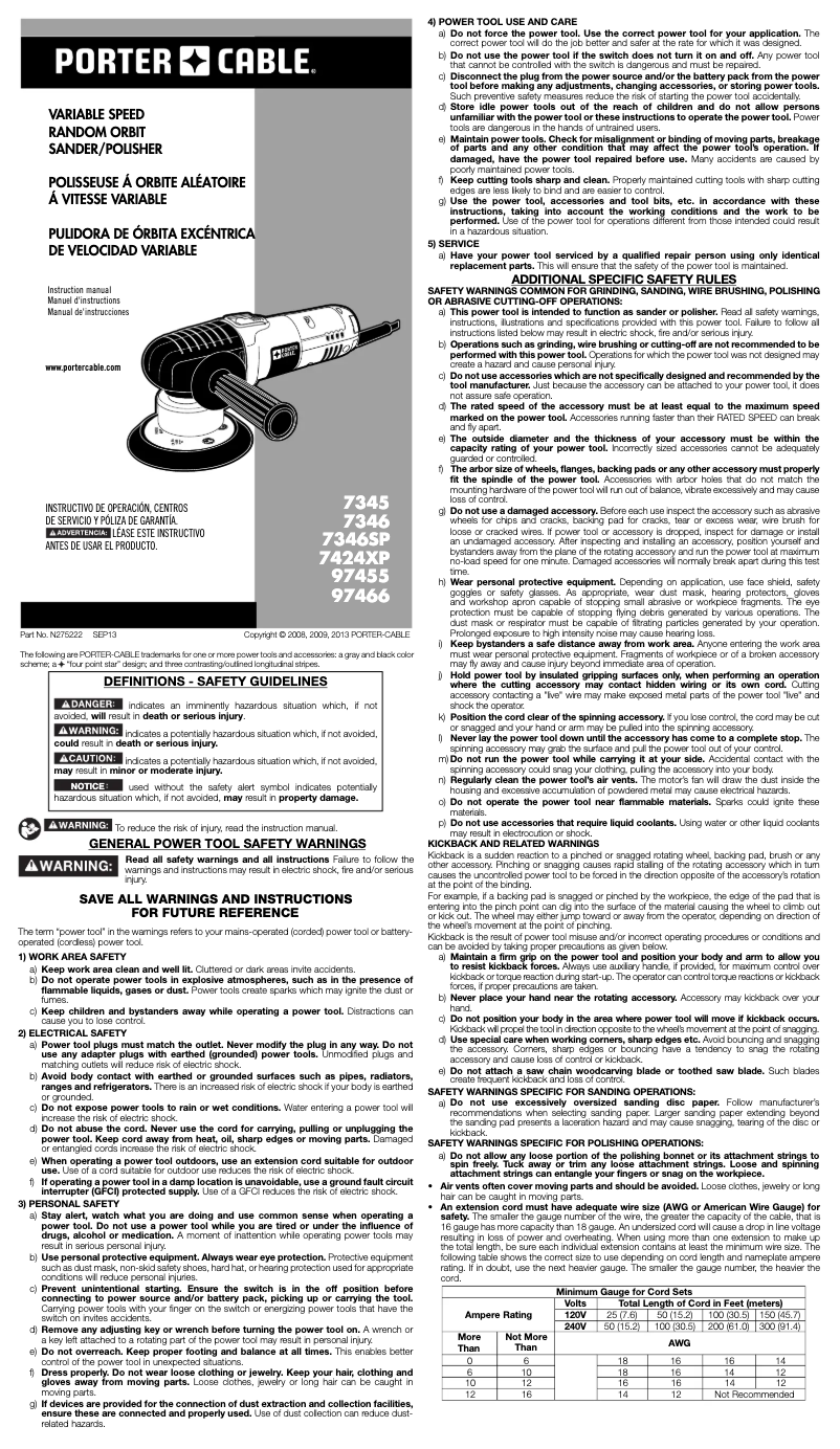 Page 1 de la notice Manuel utilisateur Porter-Cable 7345