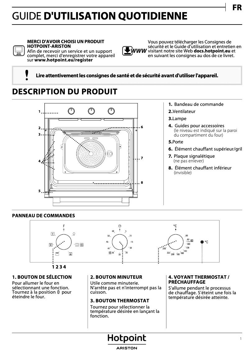Page n°1 - Manuel utilisateur Hotpoint FA3 530 H BL HA