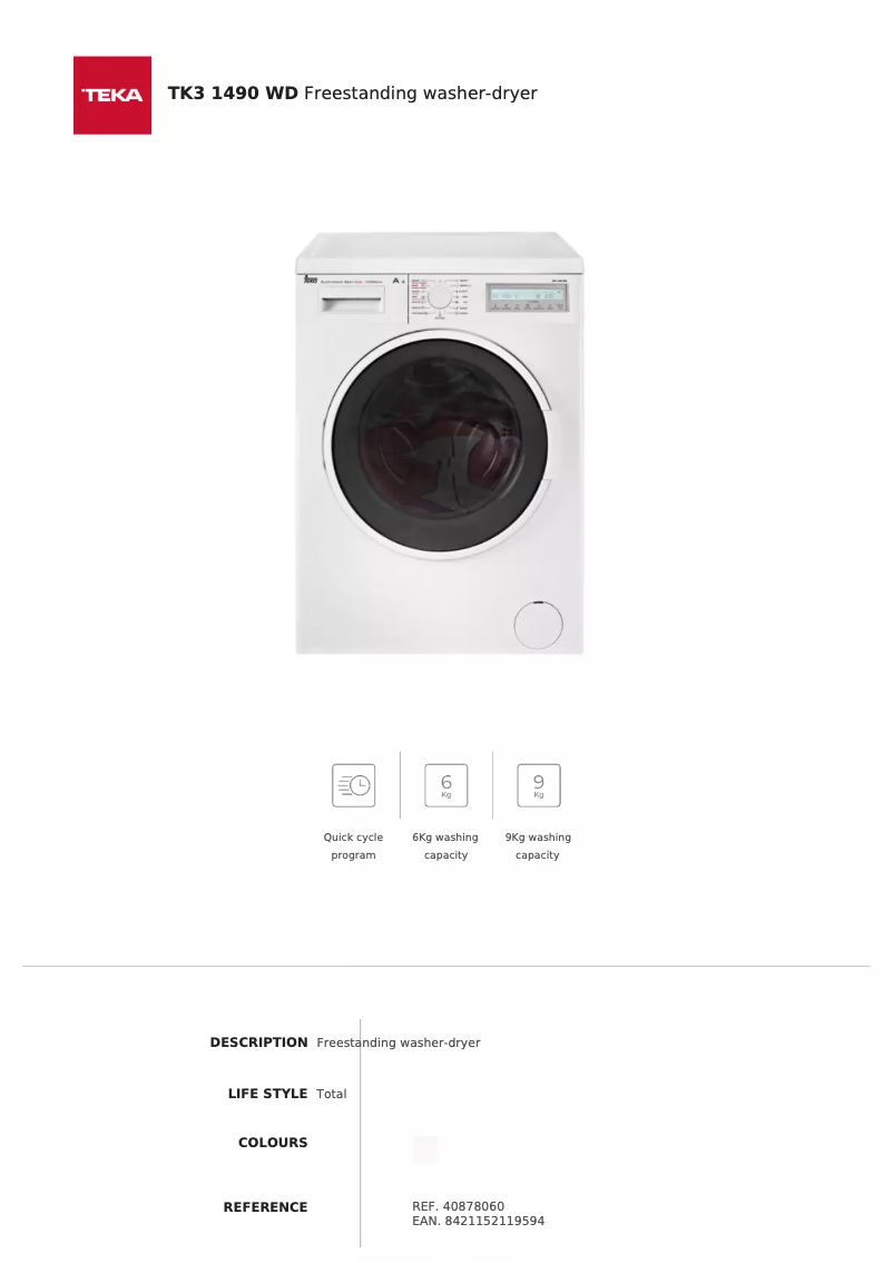 Página 1 del manual Ficha técnica Teka TK3 1490 WD