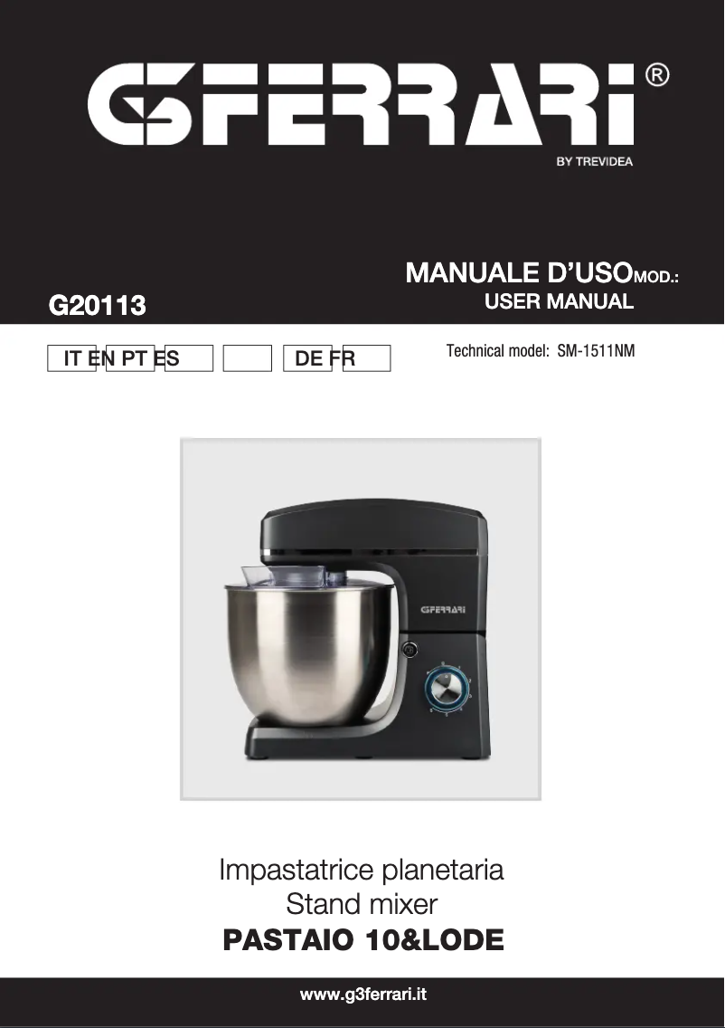 Page n°1 - Manuel utilisateur G3 Ferrari Pastaio 10&Lode G20113