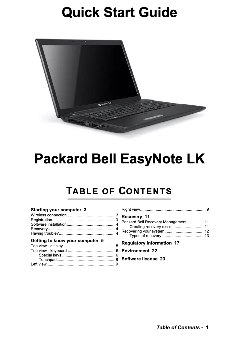 Page n°1 - Manuel utilisateur Packard Bell Easy Note LK11BZ