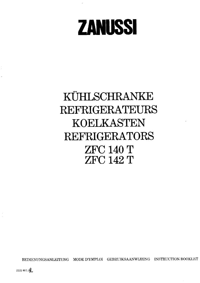 Page 1 de la notice Manuel utilisateur Zanussi ZFC 140 t