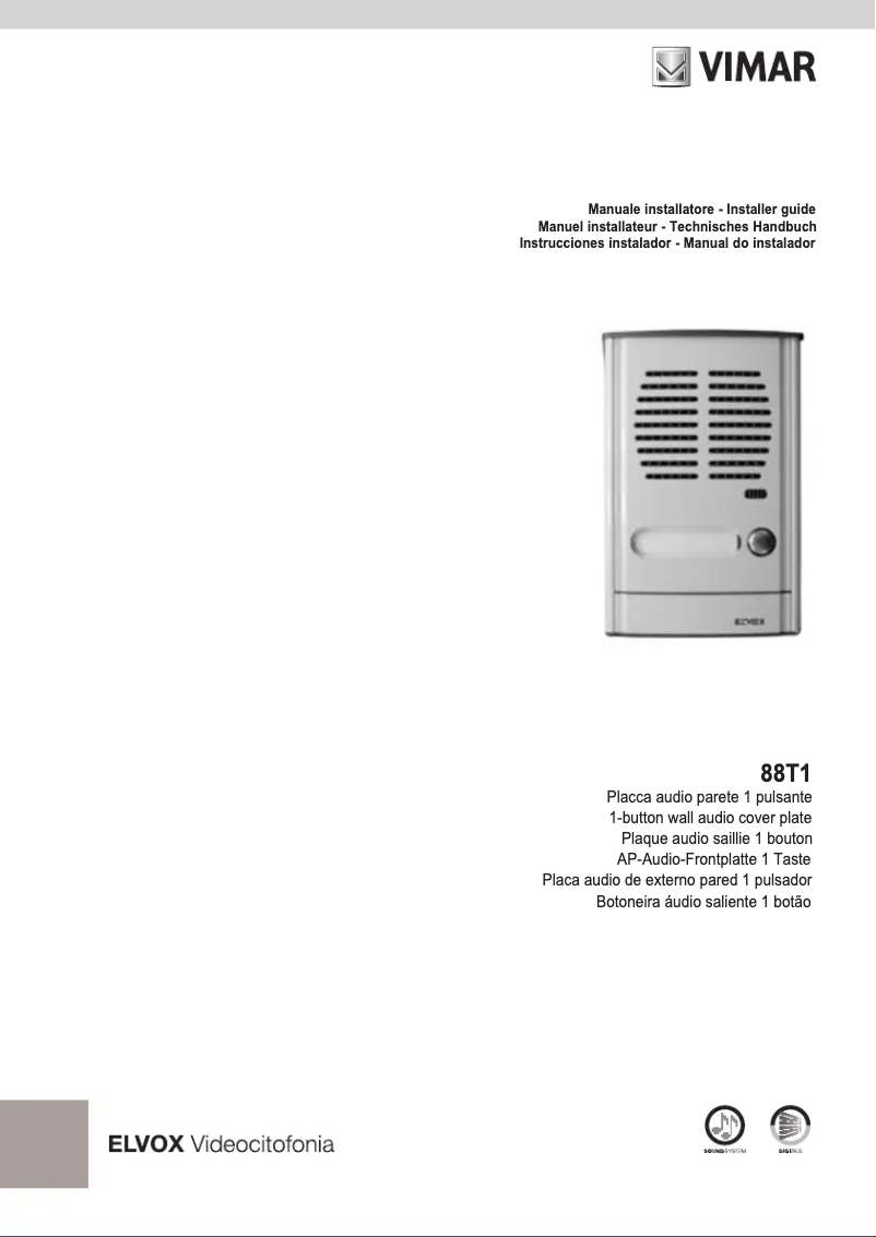 Page 1 de la notice Manuel utilisateur Vimar ELVOX 88T1