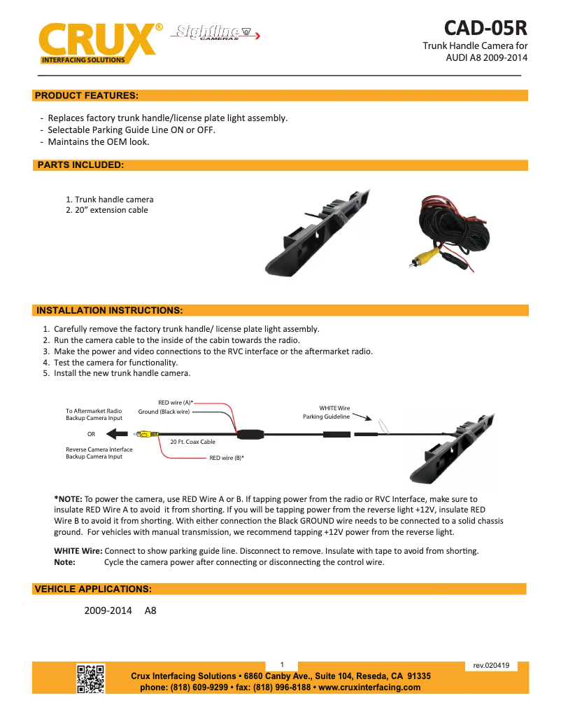 Page 1 de la notice Manuel utilisateur CRUX CAD-05R